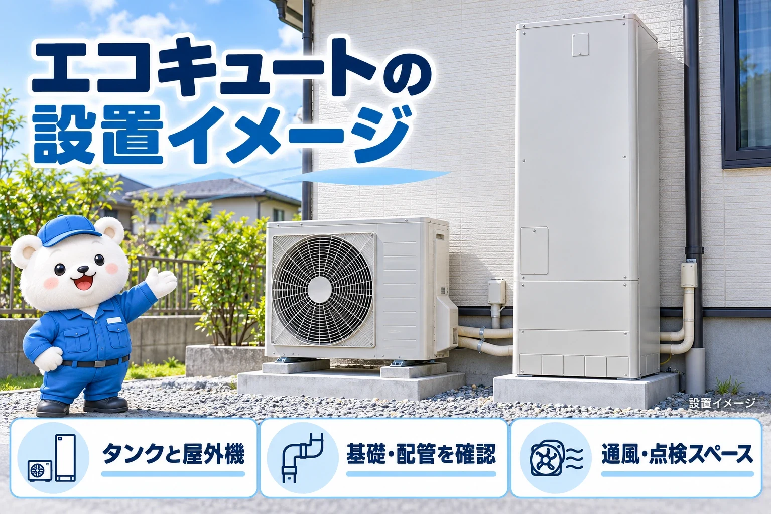エコキュートのタンクとヒートポンプの設置イメージ