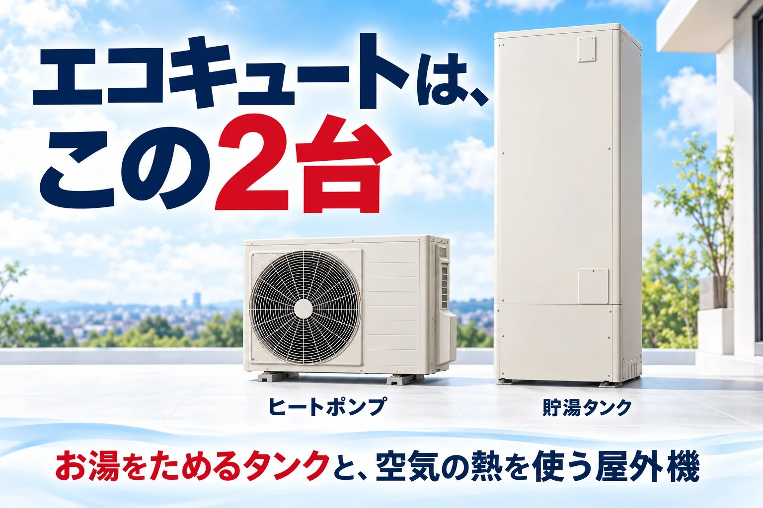 エコキュートの貯湯タンクとヒートポンプ